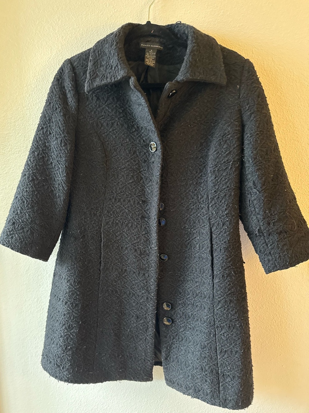 Grace Elements Textured Black Pea Coat